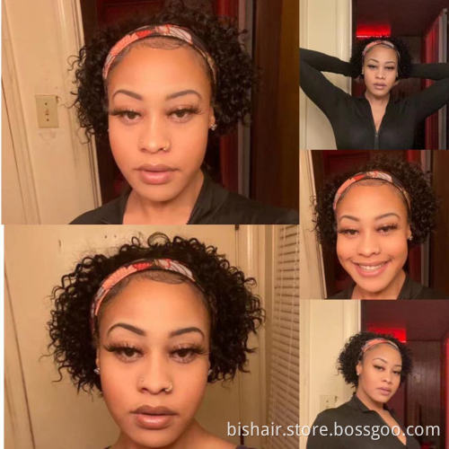 Wholesale Jerry Curly Headband Wig Human Hair Wigs Brazilian Remy Full Machine Made Wig Short Deep Wave For Black Women